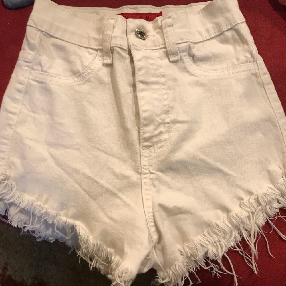High waisted white Jean shorts